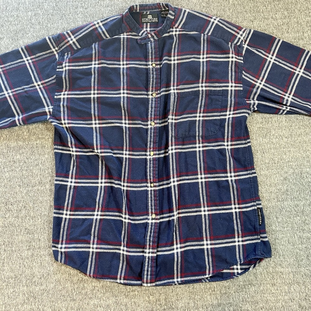 Vintage Structure Flannel Shirt Mens Large Plaid 100% Cotton 90s‎ Grunge Shirt